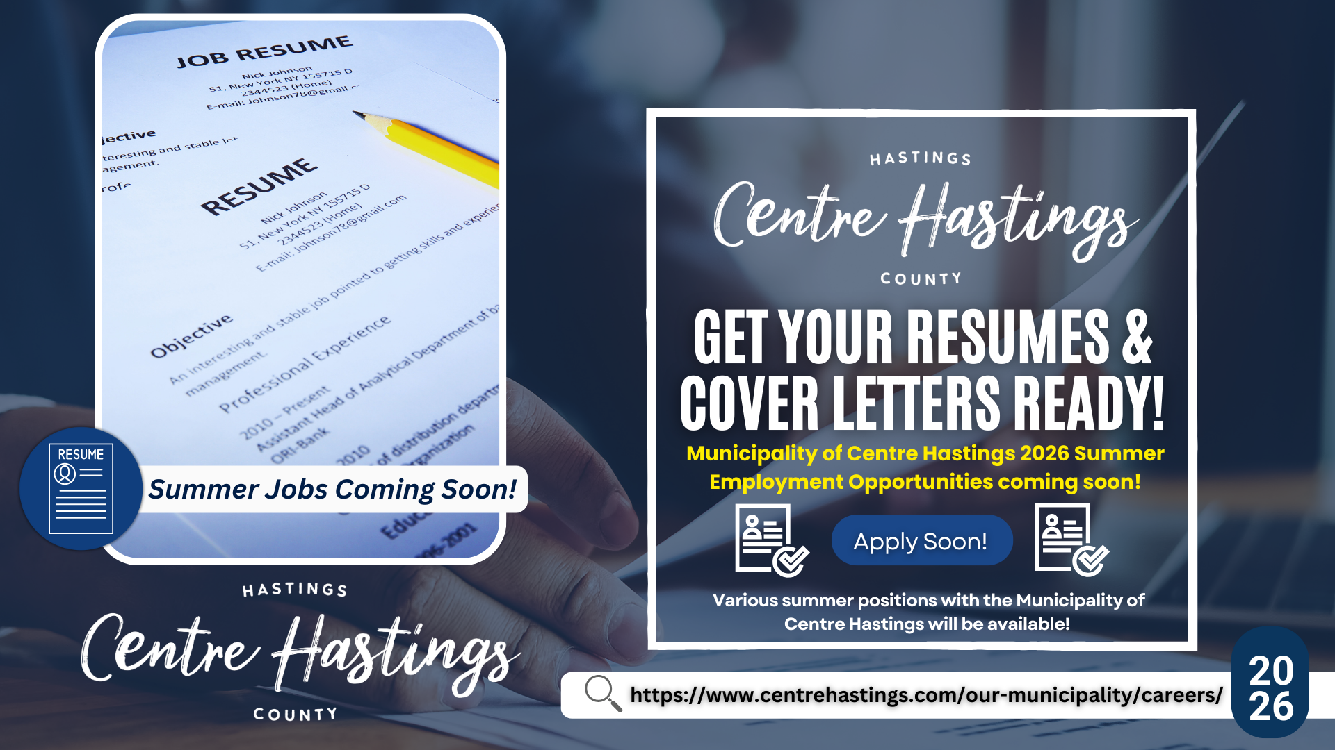Get Your Resumes and Cover Letters Ready! Municipality of Centre Hastings 2026 Summer Employment Opportunities — Coming Soon