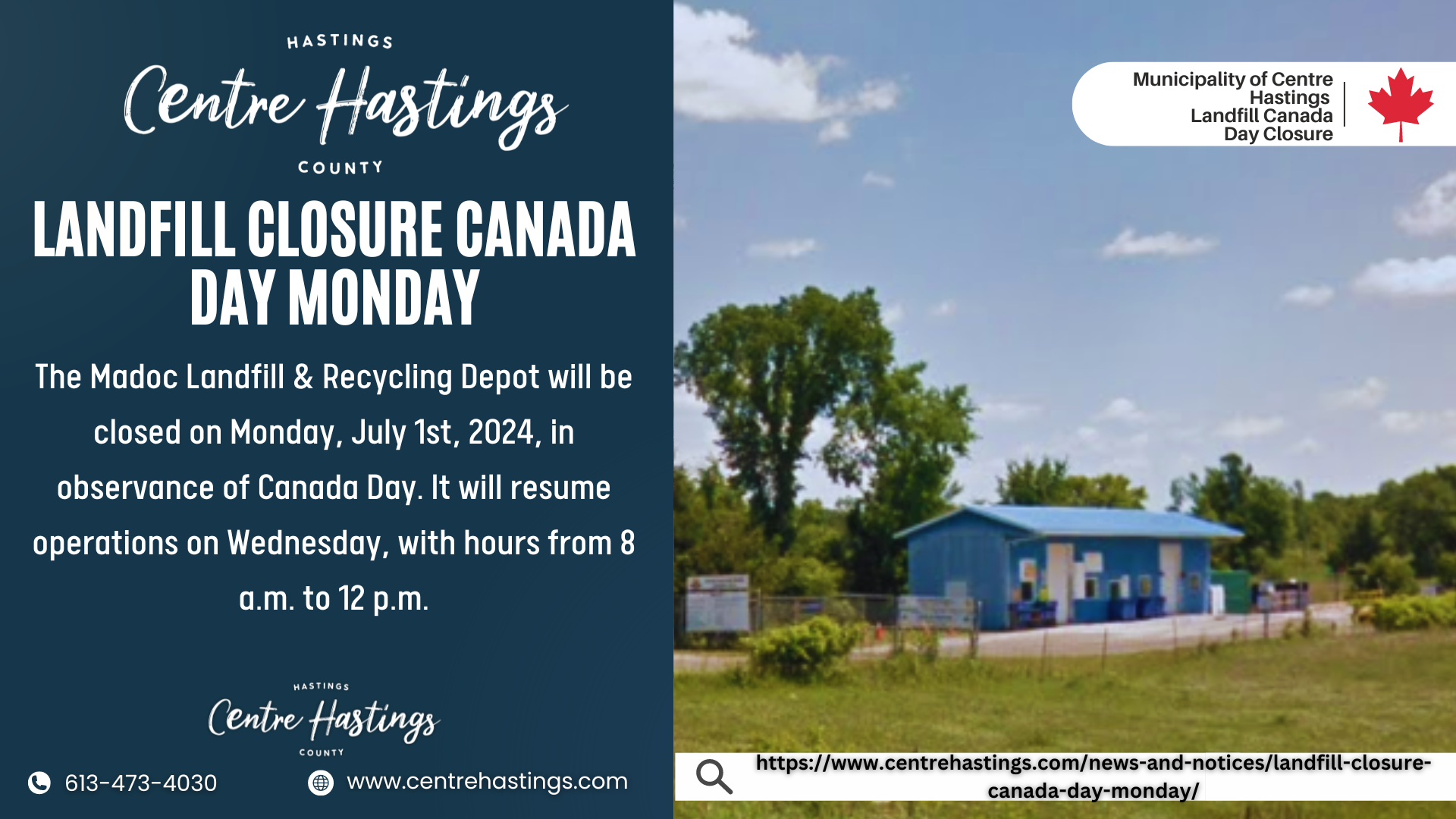Landfill Closure Canada Day Monday